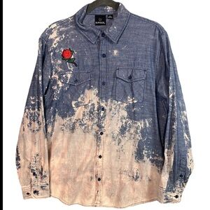 BLEACHED OMBRE TIE DYED “RUSTIC DESPERADO" CHAMBRAY DENIM BUTTON
UP TOP Size L